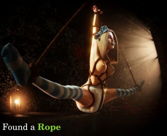 1girls 3d abdl alisa alisa_(game) bondage bow breasts brown_hair diaper diaper_fetish female legs_apart nipples solo_female stockings striped_stockings suspended_in_midair