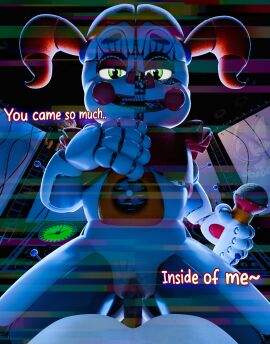 1boy 1girls 3d animatronic baby_(fnafsl) circus_baby circus_baby_(fnaf) circus_baby_(original) cum cum_in_pussy cum_inside english_text female five_nights_at_freddy's five_nights_at_freddy's:_sister_location green_eyes jordevoir male penetration penis pov pussy robot robot_girl robot_humanoid straight text twintails vagina vaginal_penetration vaginal_sex white_body