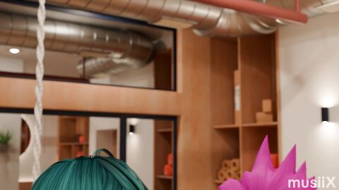 2girls dead_or_alive futa_only futanari green_hair musiix overwatch pink_hair tagme tamaki_(doa) thigh_job thigh_sex tracer video wet yoga