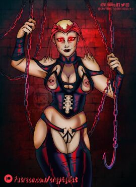 angelique_(hellraiser) bald_female breasts chain cryptgeist demon female female_only glowing_eyes hellraiser hook nipples pointless_clothing pussy red_eyes shaved_pussy vagina