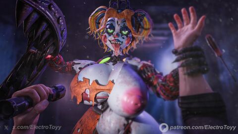 3d 3d_model aiming baby_(fnafsl) circus_baby circus_baby_(fnaf) dominant_female electrotoyy female five_nights_at_freddy's five_nights_at_freddy's:_sister_location from_below green_eyes imminent_death laying_down looking_at_viewer male male_pov pistol pov scrap_baby scrap_baby_(fnaf) scrap_mommy