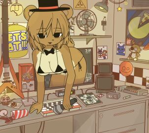 big_breasts breasts cleavage clothed clothing doremifaso64 female five_nights_at_freddy's five_nights_at_freddy's_2 fnaf furry huge_breasts micro_bikini scottgames solo thick_thighs toy_freddy_(fnaf) wide_hips