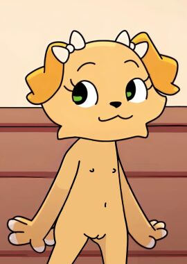 1girls anthro anthro_only belly_button bird_dog cub dog dog_ears edit edited ella_(giggleland) eyelashes flat_chest floppy_ears furry furry_female giggleland green_eyes hair_bow looking_back naked pussy school small_body smiling white_bow young younger_female