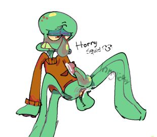 1boy anthro bad_anatomy balls brown_shirt cephalopod cum ejaculation errrmm_what_the_sigma freaky_ward male male_only masturbation nickelodeon nicktoons octopodiform octopus penis solo spongebob_squarepants squidward_tentacles united_plankton_productions what