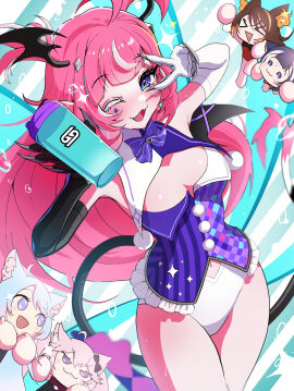 :3 :3d >_< ahoge animal_ears bangs black_gloves blue_eyes blue_hair blush bottle bow bowtie breasts brown_hair camila_(vtuber) cat_ears chibi cleavage cleavage_cutout clothing_cutout cute_fangs demon demon_girl demon_tail elbow_gloves eyeshadow fangs female female_only frills gamersupps gloves holding indie_virtual_youtuber leotard long_hair looking_at_viewer marking_below_eyes medium_breasts multicolored_hair multiple_females multiple_girls navel nyatasha_nyanners one_eye_closed open_mouth peace_sign pink_hair purple_eyes shylily silvervale sinder_(vtuber) smile streaked_hair striped tail v v_sign virtual_youtuber white_gloves wings