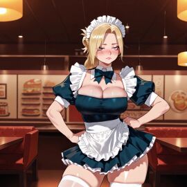ai_generated ai_video animated animation annie_leonhardt attack_on_titan balecxi blonde_hair blue_eyes blush bouncing_breasts bow bowtie breasts cleavage closed_mouth collarbone dance female hand_on_hip hands_on_hips indoors jiggle jiggling_breasts large_breasts looking_at_viewer maid maid_headdress maid_uniform no_sound on_bed open_mouth shingeki_no_kyojin sitting solo stay_blocky tagme teeth video white_background