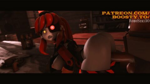 1boy 1girls 3d 3d_model animated ass breasts engineer_(team_fortress_2) erect_nipples erect_penis female from_behind gun_arm horny_female human human_male humanoid_penis looking_at_viewer looking_back male mimi_sentry multicolored_eyes nipples no_bra no_panties open_mouth penis pussy red_hair red_team_(team_fortress_2) roboseki robot_girl robot_humanoid sentry_(team_fortress_2) sentry_turret source_filmmaker straight tagme team_fortress_2 tf2 vaginal_penetration valve valve_(company) wet_pussy