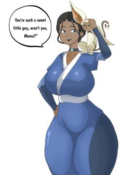 1girls alternate_breast_size avatar_the_last_airbender breasts curvy_female curvy_figure dialogue drawthedraw english_text female human imminent_zoophilia katara lemur momo_(avatar) nickelodeon petting text water_tribe waterbender zoophilia