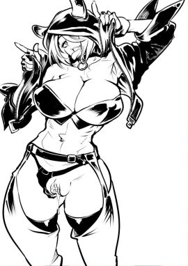 1girls angel_(kof) big_breasts breasts busty clothed clothing costume female gloves horns huge_breasts kemonono king_of_fighters latex leather leather_clothing legwear light-skinned_female light_skin open_clothes panties panties_aside pants pussy short_hair smile smiling standing tongue tongue_out undressing voluptuous voluptuous_female