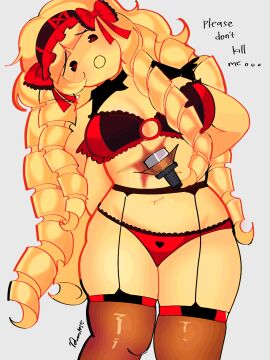 1girls chubby chubby_female curly_hair die_of_death_(roblox) drill_hair gore lingerie lolita mequot pillow_shading roblox rule_63 seductive_pose sexy_body stockings_thigh_highs