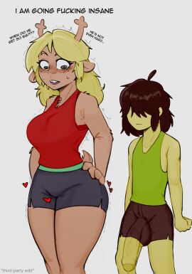 1boy 1girls 2022 absurd_res ajaycolor anthro antlers aroused aroused_female ass baby_making_hips balls basketball_shorts basketball_uniform big_balls big_breasts big_penis big_testicles blonde_hair blush bodily_fluids booty_shorts breasts buckteeth bulge bulge_through_clothing capreoline cervid clothed clothing cock_hungry cock_shock color color_edit colored colored_inner_hair colored_sketch colored_skin deer deltarune demidoggo dialogue duo edit edited embarrassed english_text erection exposed_penis faceless_character faceless_male female female_on_human flaccid flaccid_penis furry furry_female genitals gradient_background hair height_difference hi_res horn horny horny_female horny_thoughts huge_ass huge_balls huge_cock huge_testicles human human_on_anthro humanoid interspecies kris_(deltarune) larger_female looking_at_another looking_at_genitalia looking_at_penis looking_down male male/female male_on_anthro mammal massive_penis monochrome nervous new_world_deer noelle_holiday oblivious peeking_penis penis penis_awe penis_bulge penis_through_leghole precum precum_through_clothing profanity public public_exposure reindeer school_uniform shaking shivering shorts simple_background size_difference size_talk skirt small_but_hung smaller_male sportswear sweat taller_female teasing teasing_penis teeth testicles text thick_ass thick_thighs third-party_edit thoughts twink unaware uncensored undertale undertale_(series) uniform video_games voyeur wardrobe_malfunction wide_hips