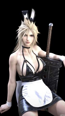 1girls 3d big_breasts blonde_hair blue_eyes breasts bunny_girl buster_sword choker cloud_strife cloudette_strife cuffs female final_fantasy final_fantasy_vii genderswap genderswap_(mtf) long_hair pzoiii rule_63 sitting spiky_hair sword thighs weapon