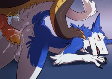anal anal_sex anthro anthro_on_feral anthro_penetrated ass balls blue_body blue_fur bodily_fluids cum cum_in_ass cum_inside cum_on_ass cum_on_butt digital_media_(artwork) doggy_style dragon duo eldon_(javya) feral feral_penetrating feral_penetrating_anthro feral_penetrating_male from_behind_position fur genital_fluids genitals harlem male male/male male_on_feral male_penetrated male_penetrating male_penetrating_anthro male_penetrating_male mauro_skyles multicolored_body multicolored_fur mythological_creature mythological_scalie mythology nude penetration penile penile_penetration penis penis_in_ass raised_tail red_eyes scalie sergal sex tail two-tone_body two-tone_fur white_body white_fur zoophilia