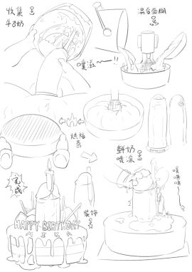 absurd_res anthro baking birthday_cake cake candle chinese_text cooking cum_in_food cum_on_food dessert domestic_cat felid feline felis food foreskin hi_res humanoid male male_focus male_only mammal mika_(mikanishi) mikanishi monochrome penis portal portal_ring solo text uncircumcised