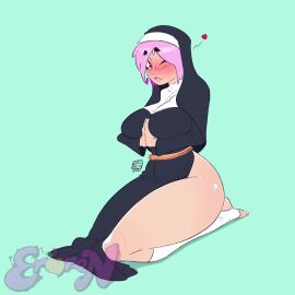 big_ass big_breasts big_butt big_thighs big_titties breasts curvaceous curvaceous_female curvaceous_figure curvy curvy_figure curvy_hips eroren female female_focus female_only nun nun_outfit original original_character pink_hair praying