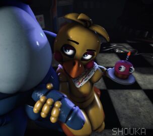 3d_(artwork) 4_fingers amusement_ride animatronic anthro arcade_machine areola avian balls beak bib bird blue_body blue_eyes blue_penis breasts carousel checkered checkered_floor chicken cupcake cupcake_(fnaf) digital_media_(artwork) duo exposed_breasts eyebrows feet female fingers five_nights_at_freddy's five_nights_at_freddy's_2 food galliform genitals hand_on_head handjob hi_res high-angle_view holding_plate humanoid inside kneeling lagomorph leporid looking_at_another looking_up machine male male/female mammal mostly_nude nipple_piercing nipples on_model orange_areola orange_beak orange_feet penile penis phasianid piercing pink_cheeks pink_eyelids pupils rabbit raised_eyebrow robot robot_anthro robot_humanoid rosy_cheeks scottgames segmented_body segmented_penis sex shoukaart source_filmmaker_(artwork) thick_thighs toy_bonnie_(fnaf) toy_chica_(fnaf) watermark white_pupils white_sclera wire yellow_body