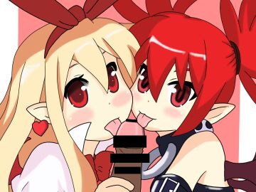 censor_bar censored demon disgaea disgaea_1 etna female flonne flonne_(fallen_angel) licking_penis male maoukouichi multiple_females multiple_girls nippon_ichi_software penis succubus succubus_costume succubus_tail succubus_wings