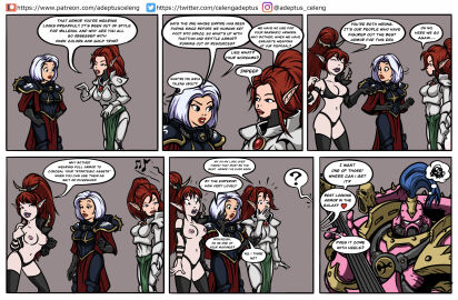 3girls adepta_sororitas adeptus_celeng aeldari armor blue_eyes bra breasts chaos_(warhammer) chaos_space_marine cleavage comic comic_page dark_eldar dialogue drukhari eldar emperors_children english_text exposed_breasts female imperium_of_man instagram_username multiple_females multiple_girls noise_marine panties patreon_username pointy_ears power_armor red_hair sister_of_battle slaanesh slaanesh_mark speech_bubble stripping text twitter_username undressing warhammer_(franchise) warhammer_40k white_hair