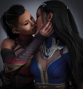 2girls 3d black_hair cleavage clone closed_eyes edenian female female_only french_kiss fully_clothed hand_on_face hand_on_waist head_tilt incest incest_(lore) intimate kissing kitana kiteena love mileena mortal_kombat mortal_kombat_1_(2023) oddly_wholesome open_mouth princess rayalterego23 royalty sisters taboo tongue tongue_in_mouth tongue_kiss tongue_out twins yuri