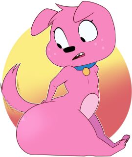 ass big_ass blue_collar canine cartoon_network collar colored hand_on_ass huge_ass looking_back mao_mao:_heroes_of_pure_heart penny_(mao_mao:_heroes_of_pure_heart) pink_fur sbshouseofpancakes sitting tail_wagging