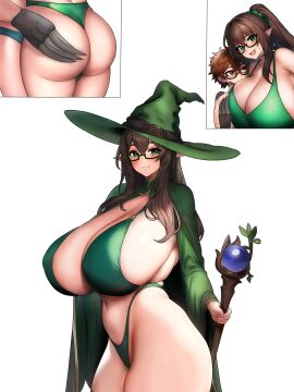 1boy 1girls age_difference ass big_ass big_breasts big_butt blue_underwear blush breasts brown-haired_glasses_elf_(houtengeki) chorquistudios claws dominant_male dominated_female elf elf_female elf_girl female glasses grabbing_ass grabbing_breasts green_bikini green_witch_hat huge_ass huge_breasts huge_butt hybrid laying_down laying_on_breasts looking_pleasured magic_staff male milf monster_boy pervert ponytail raptor reptile reptile_humanoid scale scales scalie_humanoid size_difference smile witch witch_hat