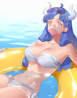 1girls alternate_costume bare_arms bare_legs bare_shoulders bare_thighs big_breasts bikini bikini_bottom bikini_top blue-haired_female blue_bikini blue_hair breasts clothed clothing color female female_focus female_only hi_res horns large_breasts light-skinned_female light_skin long_hair looking_at_viewer mask multicolored_hair one_piece pink_eyes raine_(acke2445) shounen_jump solo solo_female tagme thick_thighs ulti_(one_piece) water wet
