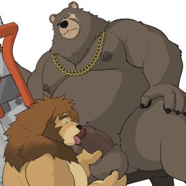 1:1 2024 absurd_res anthro anthro_on_anthro areola balls balls_fondling bara bear beard belly ben_bigger biceps big_balls big_belly big_muscles big_penis claws duo dutch_angle erection eyebrows facial_hair felid fondling foreskin frown fur genitals glans hand_on_balls hand_on_penis handjob hi_res huge_belly huge_muscles humanoid_genitalia humanoid_penis kemono licking lion male male/male mammal mane mihoyo moobs musclegut muscles muscular muscular_anthro muscular_male narrowed_eyes navel nipples nude open_mouth oral overweight overweight_anthro overweight_male pantherine penile penis penis_lick riseson ross_(rossciaco) scar sex simple_background sitting thick_penis thick_thighs tongue tongue_out tools tuft uncircumcised vein white_background yaoi zenless_zone_zero