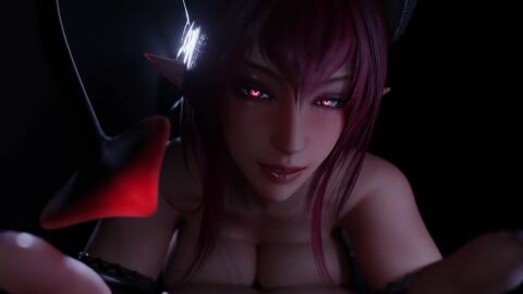 1boy 1girls 3d ambiguous_penetration animated big_breasts breasts breasts_out breasts_pressed_against_partner cowgirl_position demon_girl demon_horns female female_focus female_on_top female_penetrated glowing_eyes implied_penetration large_breasts lazyprocrastinator long_hair no_sound nude nude_female original panties_aside pov red_hair riding riding_penis sex sinia squished_breasts succubus tagme video