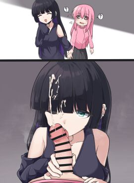 1futa 1girls 2koma ? bar_censor bare_shoulders black_hair black_skirt blunt_bangs bocchi_the_cock bocchi_the_rock! bottomless breasts censored closed_eyes clothed clothing comic cum cum_on_hair duo ear_piercing ejaculation erection facial fellatio female futa_on_female futa_pov futa_with_female futanari gokurin gotou_hitori green_eyes highres holding_another's_wrist human intersex jacket labret_piercing licking licking_penis light-skinned_female light-skinned_futa light_skin long_hair long_sleeves looking_at_viewer one_eye_closed open_mouth oral pa-san partially_clothed penis piercing pink_hair pink_jacket pov purple_hair skirt spoken_question_mark tongue tongue_out track_jacket