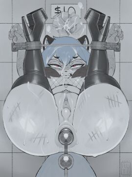 3:4 anal anal_beads anal_sex anthro anus ass big_ass big_butt bodily_fluids body_writing brand_new_animal breasts canid canine clothed clothing cum cum_in_pussy cum_inside cum_on_face cum_overflow digital_media_(artwork) female fishnet_clothing fishnet_topwear footwear genital_fluids genitals glistening glistening_body glistening_butt hair half-closed_eyes heart_eyes heart_symbol hi_res high_heels latex latex_clothing latex_legwear legwear mammal michiru_kagemori money narrowed_eyes navel open_mouth penetration platform_footwear platform_heels prostitution pubes public public_use puffy_anus pussy raccoon_dog restraints sex_toy shoes simple_background smile solo sruto studio_trigger tail tally_marks tanuki thick_thighs tight_clothing topwear western_tally_marks