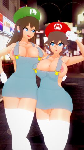 2girls 3d big_breasts blue_eyes breasts brown_hair bust busty chest curvaceous curvy curvy_figure female female_focus hips hourglass_figure huge_breasts human italian italian_female kaoskatsu large_breasts legs light-skinned_female light_skin lips luigi luigiette mariette mario mario_(series) mature mature_female multiple_females multiple_girls new_super_mario_bros._u_deluxe nintendo rule_63 sisters slim_waist super_crown super_mario_sisters thick thick_legs thick_thighs thighs voluptuous waist wide_hips