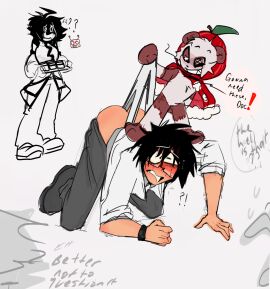 black_hair blush bully bullying drool embarrassed exposed fetish humiliating kink loser makii_bear makiibear male male_focus nerd nerdy_male oc on_knees orginal_character plushie prank scientist shocked thin_male wedgie wedgie_fetish wedgied_male