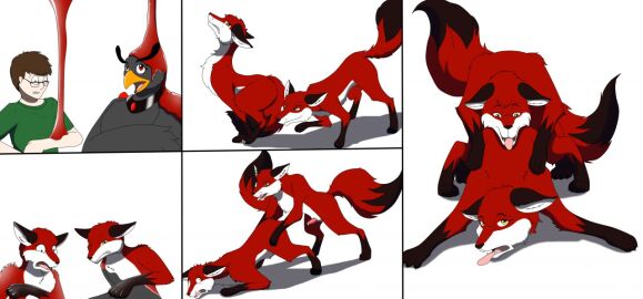 2017 anthro_to_feral avian beak biped black_body black_ears black_markings brown_hair canid canine ciel_(phoenix) clenched_teeth clothing colored comic countershade_face countershade_fur countershade_neck countershade_torso countershading dipstick_tail duo embarrassed erection eye_contact eyewear female feral feral_on_feral fox front_view fur gender_transformation genitals glasses gloves_(marking) goo_drip goo_transformation hair human human_to_feral jewelry leg_markings legs_together looking_at_another lying male male/female mammal markings mtf_transformation nude on_front on_hind_legs open_mouth penis quadruped red_body red_eyes red_fur sex shirt side_view simple_background socks_(marking) species_transformation standing t-shirt tail tail_markings teeth tomek1000 tomek1000_(character) tongue tongue_out top_to_bottom_then_left_to_right topwear transformation transformation_sequence white_background white_body white_countershading white_fur white_inner_ear wolferion yellow_eyes