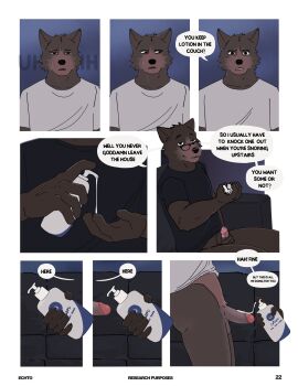 absurd_res andy_(echto) anthro bedroom_eyes bottomless brown_body brown_fur brown_penis canid canine canis casual_masturbation charlie_(echto) circumcised circumcision_scar clothed clothing comic competition confusion dialogue domestic_dog duo echto english_text erection eyewear father father_and_child father_and_son foreskin fur genital_scar genitals glans glasses hi_res holding_penis humanoid_genitalia humanoid_penis incest lotion lotion_bottle lube_on_penis male male/male mammal masturbation mostly_nude narrowed_eyes parent parent_and_child parent_and_son penile penile_masturbation penis presenting presenting_penis pubes relaxed_expression retracted_foreskin scar seductive sexual_competition shirt shirt_only son speech_bubble t-shirt talking_to_penis talking_to_self text topwear topwear_only uncircumcised urethra white_clothing white_topwear