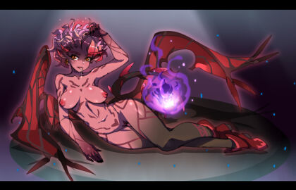 breasts dark_willow dota_2 fairy female large_breasts nude nude_female red_skin solo_female wings