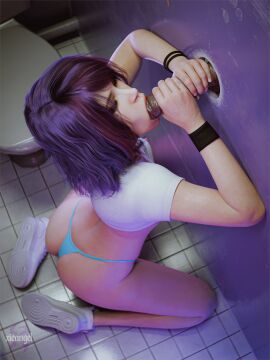 1boy 1girls 2025 3d andavaverse areolae blowjob both_hands_on_cock breasts dark-skinned_male dark_skin duo fellatio female female_penetrated g-string glory_hole interracial kneeling kneeling_on_ground kneeling_oral_position light-skinned_female light_skin male nipples oral oral_penetration oral_sex original original_character pantsless pantsless_female pelo penis shirt shirt_lift sneakers straight straight_sex tagme xieangel