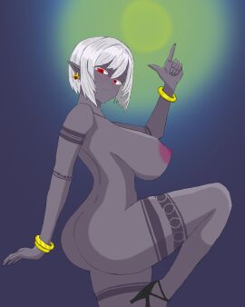 ass breasts breasts_bigger_than_head breasts_on_glass breasts_out breasts_outside breasts_squeezed_together dancer dancer_class dancer_outfit dark_elf dark_skin female looking_at_viewer mr302ss2 nipples nude solo