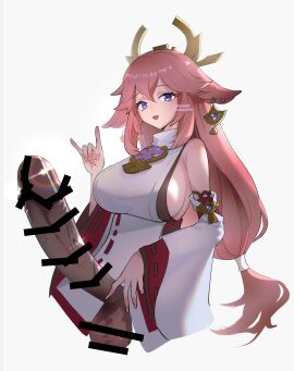 1futa animal_ears balls big_breasts big_penis black_penis breasts busty censored censored_penis clothed clothing erect_penis erection female fox_ears fox_futa futa_only futanari genshin_impact hard_on hoyoverse huge_cock humanoid humanoid_penis hung hung_futa hyper_penis intersex large_breasts large_penis light-skinned_futa light_skin long_hair long_penis mihoyo milf milf_futa penis pink_hair purple_eyes shrine_maiden sideboob solo standing tryksrm tryksrm5r18 veiny_penis violet_eyes yae_miko