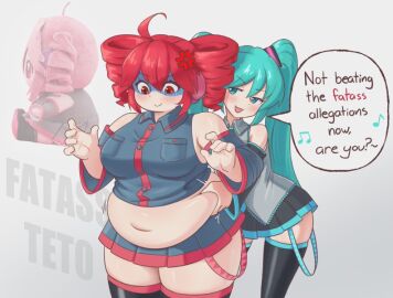 2girls ass bbw belly_grab belly_overhang big_belly big_female blush chubby chubby_female cute embarrassed fat fat_ass fat_female fat_fetish fat_shaming fat_woman fatass_teto fatass_teto_plush fatty female giantess grabbing_belly hatsune_miku kasane_teto large_female mini_giantess obese obese_female overweight overweight_female pig plump pork_chop starcatwitch thick_thighs tubby utau utauloid vocaloid weight_gain