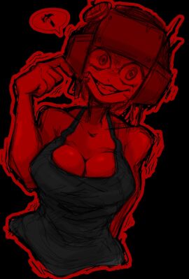 black_tank_top breasts c'venash_vishneri cleavage clothed female psychopomp_(fading_club) queen_of_venus_(psychopomp) smile tank_top wide_eyed