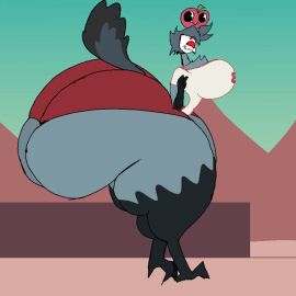 1boy animated anthro anthro_only ass avian avian_humanoid big_ass big_butt bird bouncing_breasts breasts bubble_butt busty busty_male furry grey_hair helluva_boss hips hourglass_figure hyper hyper_ass large_ass large_breasts male male_focus male_only male_with_breasts plump_ass red_eyes sideboob spyrobiffy stolas_(helluva_boss) thick_thighs thighs thin_waist walk_cycle walking wide_hips wide_thighs