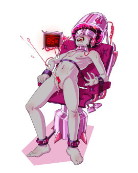 black_hair chair creative_chastity cumming cuntboy cuntboy_sans_balls drooling fluffy_hair grey_skin handsfree_ejaculation herm hermaphrodite homestuck homestuck_troll intersex karkat_vantas machine_bondage male maleherm multi_genitalia neckwear penis program pussy red_penis solo solo_focus struggling_to_get_out visor_(eyewear) white_background wistfullinsomniac