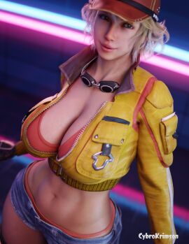 3d big_breasts blender breasts cindy_aurum cleavage clothed cybrokrimson female final_fantasy final_fantasy_xv hat huge_breasts jacket realistic