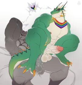 2024 abs absurd_res anal anal_sex anthro anthro_on_anthro anthro_on_bottom anthro_on_top anthro_penetrated anthro_penetrating anthro_penetrating_anthro ass balls bara bareback bed biceps big_balls big_muscles big_penis claws crouching crouching_cowgirl_(position) crouching_reverse_cowgirl digitigrade dinosaur dragon duo erection from_behind_position furniture genitals glans grey_background hand_behind_head heart_symbol hi_res horn huge_muscles humanoid_genitalia humanoid_penis internaledge kerchief lgbt_pride lgbt_pride_month looking_at_another looking_pleasured lying male male/male male_on_bottom male_on_top male_penetrated male_penetrating male_penetrating_male markings muscles muscular muscular_anthro muscular_male mythological_creature mythological_scalie mythology neckerchief neckwear nipple_piercing nipples non-mammal_balls non-mammal_nipples nude obliques on_back on_bed on_bottom on_top pecs penetration penile penile_penetration penis penis_in_ass piercing prehistoric_species pride_colors progress_pride_colors rainbow_pride_colors reptile reverse_cowgirl_position saggy_balls scales scalie scar sex simple_background smile teeth thick_arms thick_penis thick_thighs uneven_balls vein yaoi