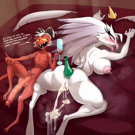 after_sex anthro ass avian balls beak big_ass big_balls big_breasts big_butt big_penis bird bodily_fluids bottle_in_ass breasts crown cum cum_in_pussy cum_inside cum_spurt demon duo erection eye_roll female genital_fluids genitals hair head_feathers headgear helluva_boss hi_res horn huge_breasts huge_cock humanoid humanoid_genitalia humanoid_penis hyper hyper_genitalia hyper_penis imp jackofak larger_female leaking_cum long_penis looking_pleasured male male/female moxxie_(helluva_boss) nipple_piercing nipple_ring nipples owl owl_demon penis piercing pink_eyes pussy red_body red_skin ring_piercing sharp_teeth size_difference skinny skinny_male slim small_but_hung small_dom_big_sub small_waist smaller_male stella_(helluva_boss) sweat sweaty_ass sweaty_butt tail teeth tiara white_hair wine_bottle yellow_eyes
