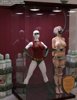 3d batman_(series) bound bound_arms bound_legs breasts completely_nude dc dc_comics female genderswap genderswap_(mtf) mannequin nude nude_female robin_(dc) robin_(dc)_(other) rule_63 thejpeger trophy_case