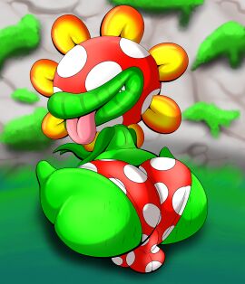 absurd_res anthro ass bianco_hills big_ass big_butt bulge clothed clothing detailed_bulge elemental_creature flora_fauna grass hi_res isle_delfino looking_back male mario_(series) nintendo petey_piranha piranha_plant plant polka_dot_panties presenting presenting_hindquarters sitting solo super_mario_sunshine tepigfan101 tongue tongue_out underwear underwear_only