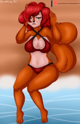 beach bikini breasts discordmelody female jasmine_ivory large_breasts solo squirrel swimsuit