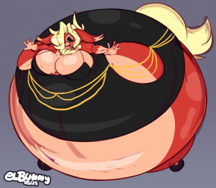 big_breasts breasts cleavage elbunny female furry huge_breasts inflation inflation_fetish spherical_inflation tagme