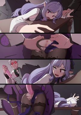 1boy 1girls anal anal_juice anal_penetration anus ass bound bound_wrists clothed dildo dildo_in_ass female female_focus female_penetrated from_behind hartman_ravenlock headwear hi_res highres imminent_anal imminent_rape light-skinned_female light_skin long_ears long_hair looking_pleasured male male/female male_penetrating male_penetrating_female mihoyo multiple_boys multiple_males multiple_views penetration purple_hair pussy red_eyes restrained restrained_arms restraints ripped_clothing security_operative_(zenless_zone_zero) sex_toy shaved_pussy thighs uncensored vivian_(zenless_zone_zero) vivian_banshee yamomo yamomono zenless_zone_zero